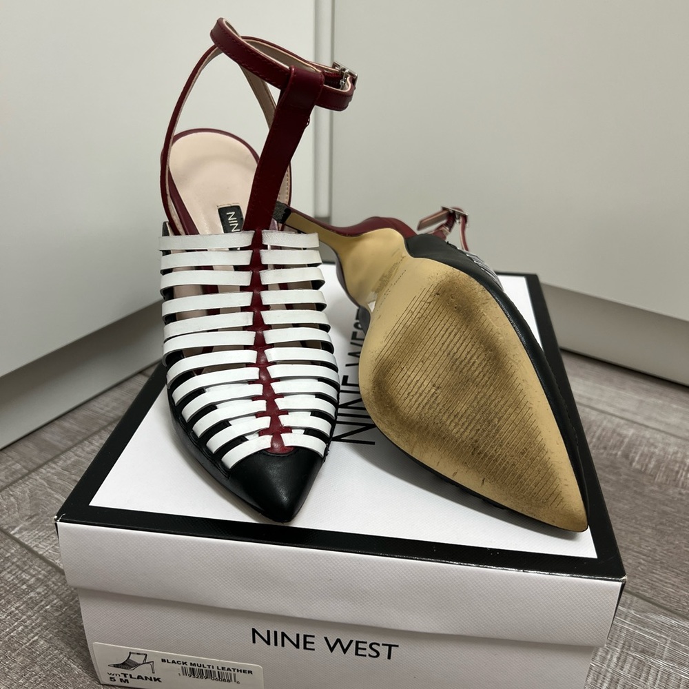 Nine West pointed toe sling back heels, leather upper, US women size 5 - Picture 6 of 10
